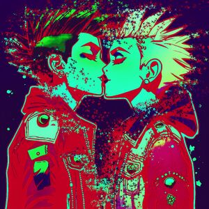 Punk boy and girl kiss